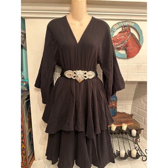 RHODE BLACK LAYERED VEE NECK ELASTIC WAIST DRESS S - Picture 5 of 5